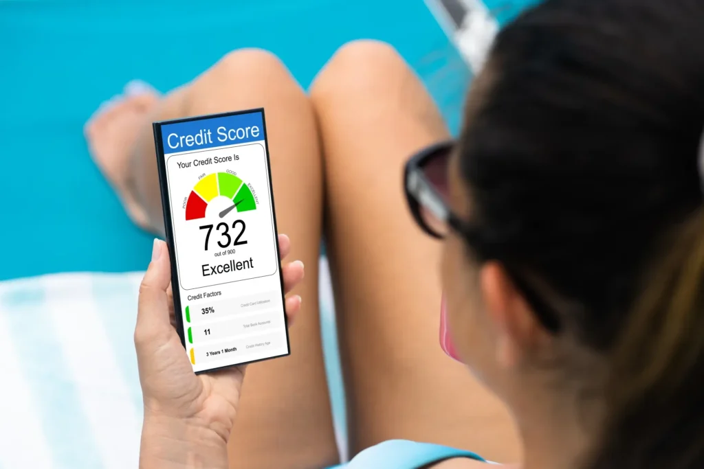 Person checking their credit score and financial report on smartphone